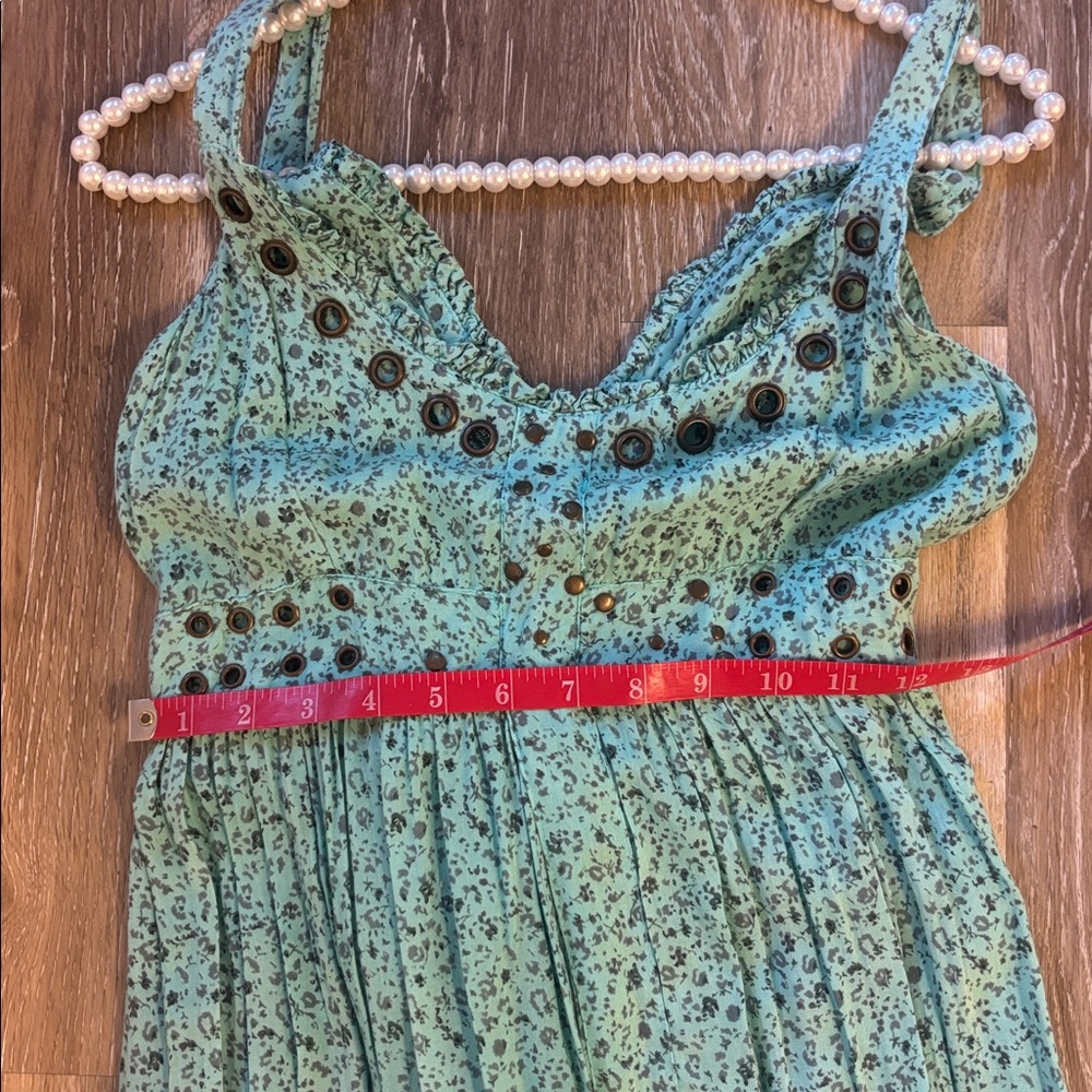 Elegant Ombre Mini Dress floral Sz med teal pink stuffed boho indie spring summ - Picture 6 of 7